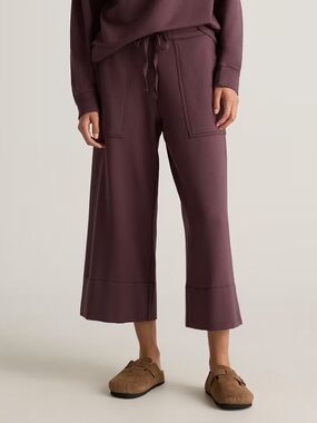 Quince Super Soft Fleece Cropped Wide Leg Pants in Dried Fig Size XS High Waist